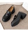 Women's Sheepskin Camellia Chunky Heel Loafers - High Platform Black with Gold Buckle (Height Increasing, Autumn/Winter 2025 Collection)