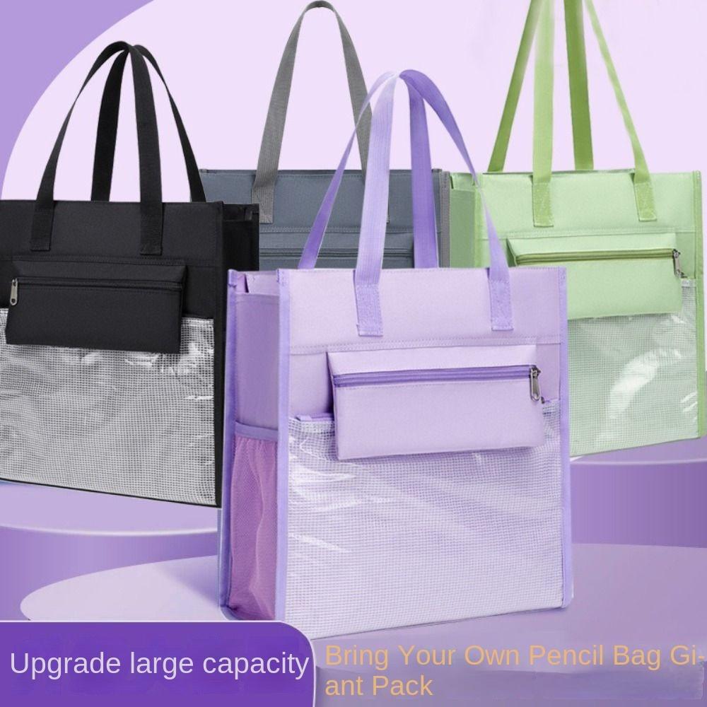 

Canvas File Zip Bags Portable Schoolbag Multifunctional Handbag Students чорний
