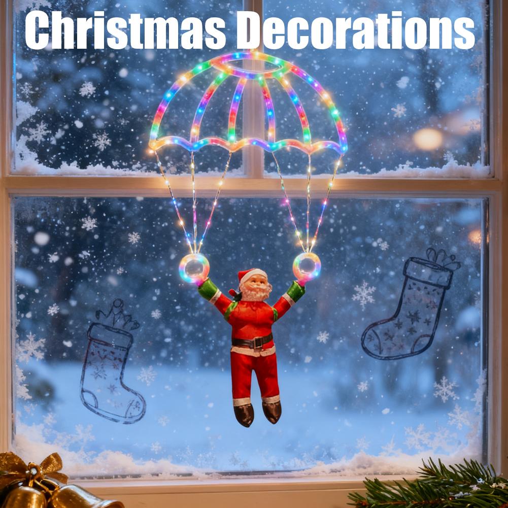 Christmas Parachute Light With Santa Claus 8 Mode Hanging Xmas Lamp For Roof Eave Porch Balcony Fence Tree Home Room Decor M1L1