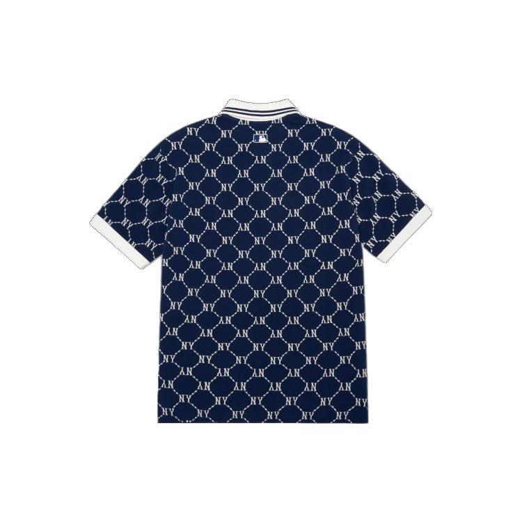 New MLB New York Yankees Men's All-Over Logo Print Polo Shirt Navy 3LPQM3023-50NYL