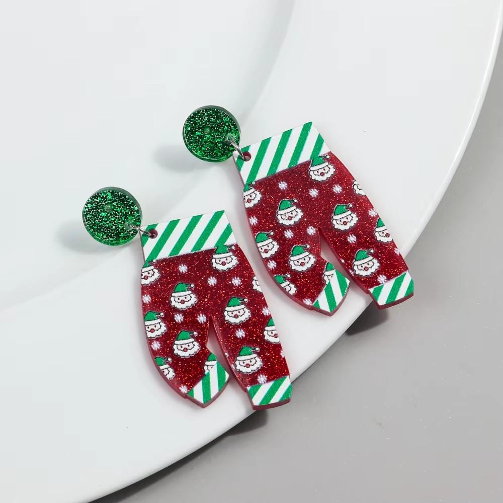 

Trendy Glitter Christmas Pants Acrylic Earrings for Women Cute Santa Claus Snowflake Drop Earring New Year Jewelry Xmas Gift красный