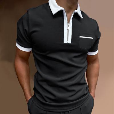 Męska koszulka z krótkim rękawem w kontrastowym kolorze, casualowa, modna, elastyczna, krótka koszulka POLO