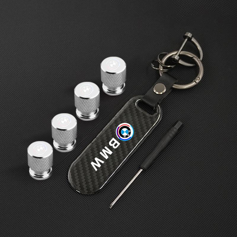 Carbon fiber Tire Valve Stems Cap Keychain Style Wheel Air Valve Cover For BMW 50th Anniversary 3 5 7 Series E83 F16 E70 Sticker GA3