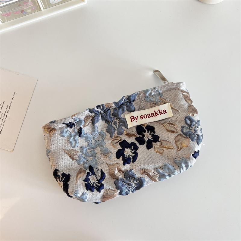 French Embossed Flowers Travel Cosmetic Storage Bag Wallet Cute Women Makeup Kits Handbags Phone Pencil Case Organizer Pouch Bag