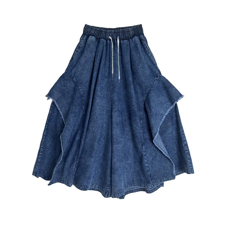 Autumn Winter Plus Size Women Jeans Long Pants Trousers Loose Wide Leg Pants Casual Denim Skirt Pants