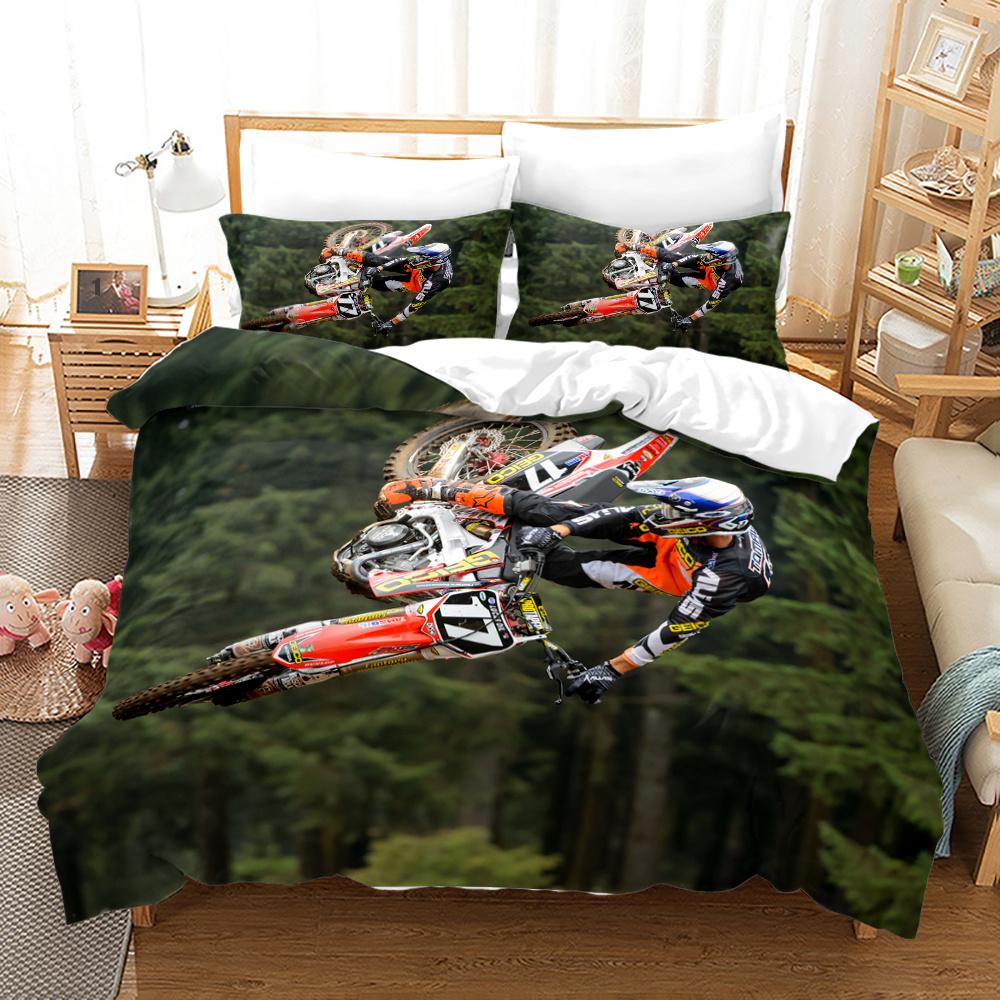 Dirt Bike Duvet Cover Motocross Bedding Set For Boy Motorcycle Rider Bedding Set King Polyester Comforter Cover With Pillowcase