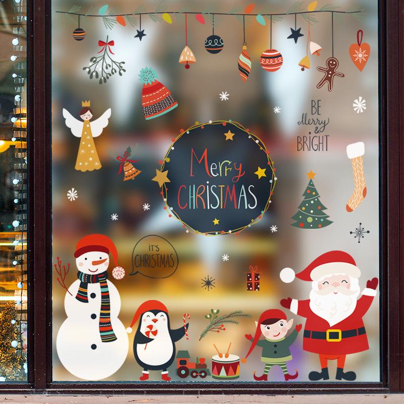 Abnehmbare Frohe Weihnachten Fensteraufkleber Weihnachtsmann Weihnachtsbaum Weihnachtsdekorationen Cartoon PVC Wandaufkleber Heimdeko