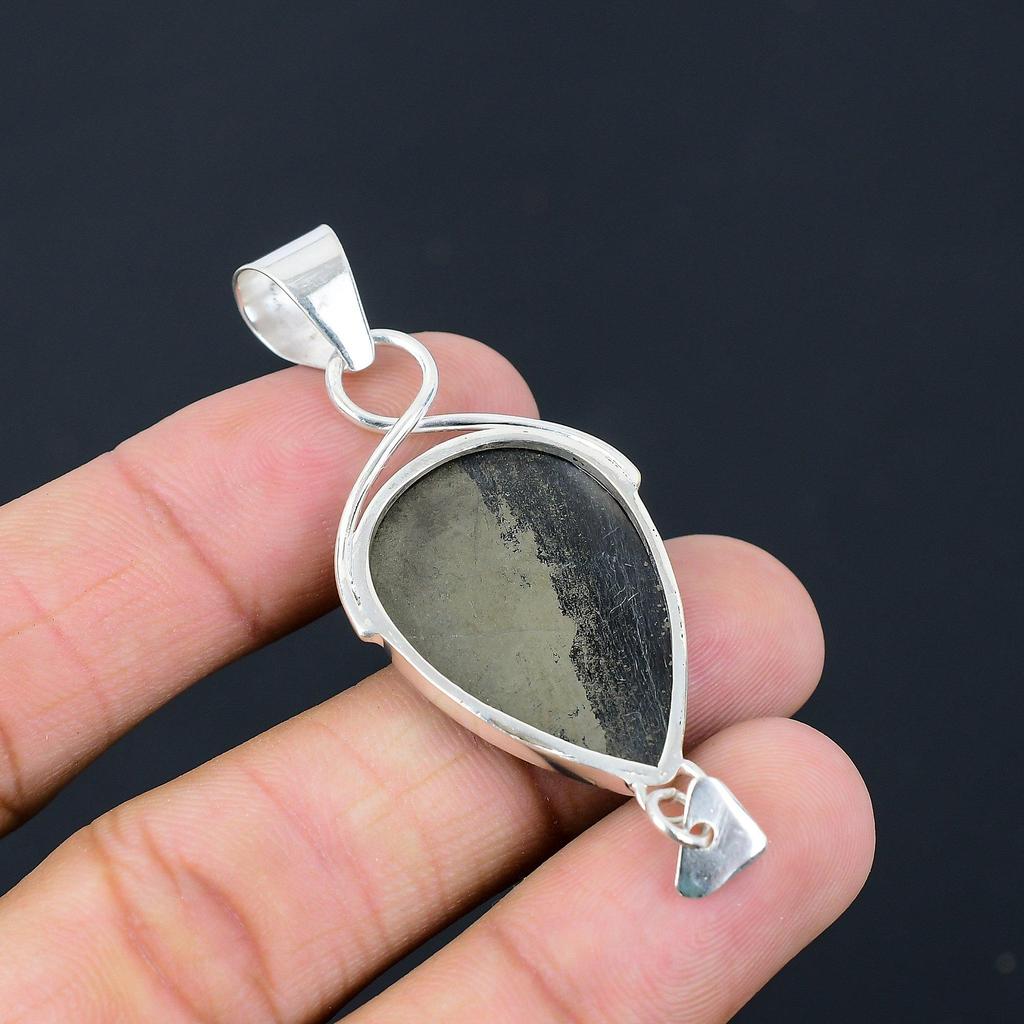 Natural Pyrite Gemstone Pendant Handmade 925 Sterling Silver Indian Jewelry