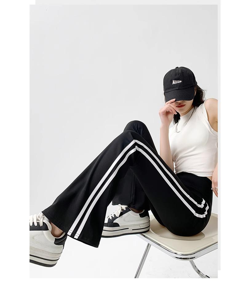 High Waist Flare Yoga Pants with Side Stripe for Women - Plus Size, Autumn/Winter Wear