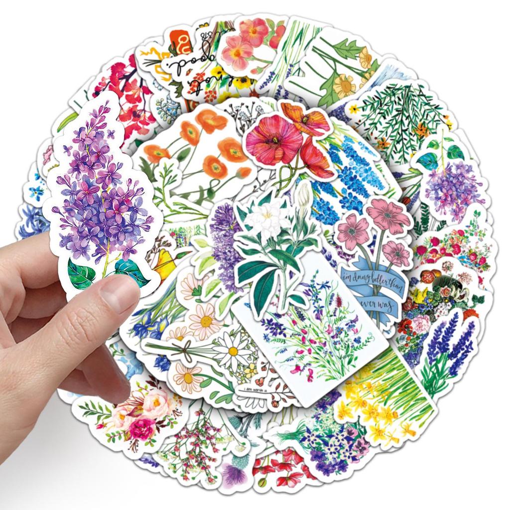50 Plant-Themed Graffiti Flower Stickers for Suitcases, Cars, Water Bottles, Scooters