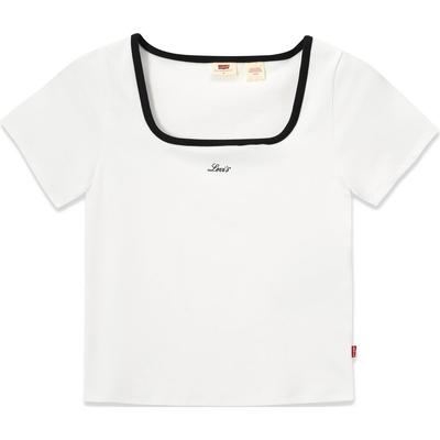 Levis SS24 Sommerkollektion Letter Jacquard Quadratischer Ausschnitt Bequemes Kurzarm-T-Shirt Damen Oberteile Weiß 0019T-0000