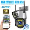 2024 Yeni AB Çift Lens 4G IP Kamera WiFi 8MP 4K Gözetleme Kamerası Kablosuz Açık Akıllı Ev Gece Görüş Dijital Zoom CCTV Kamera