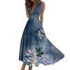Women's Summer Fashion  Print V-Neck Sleeveless Waist Tie Dress