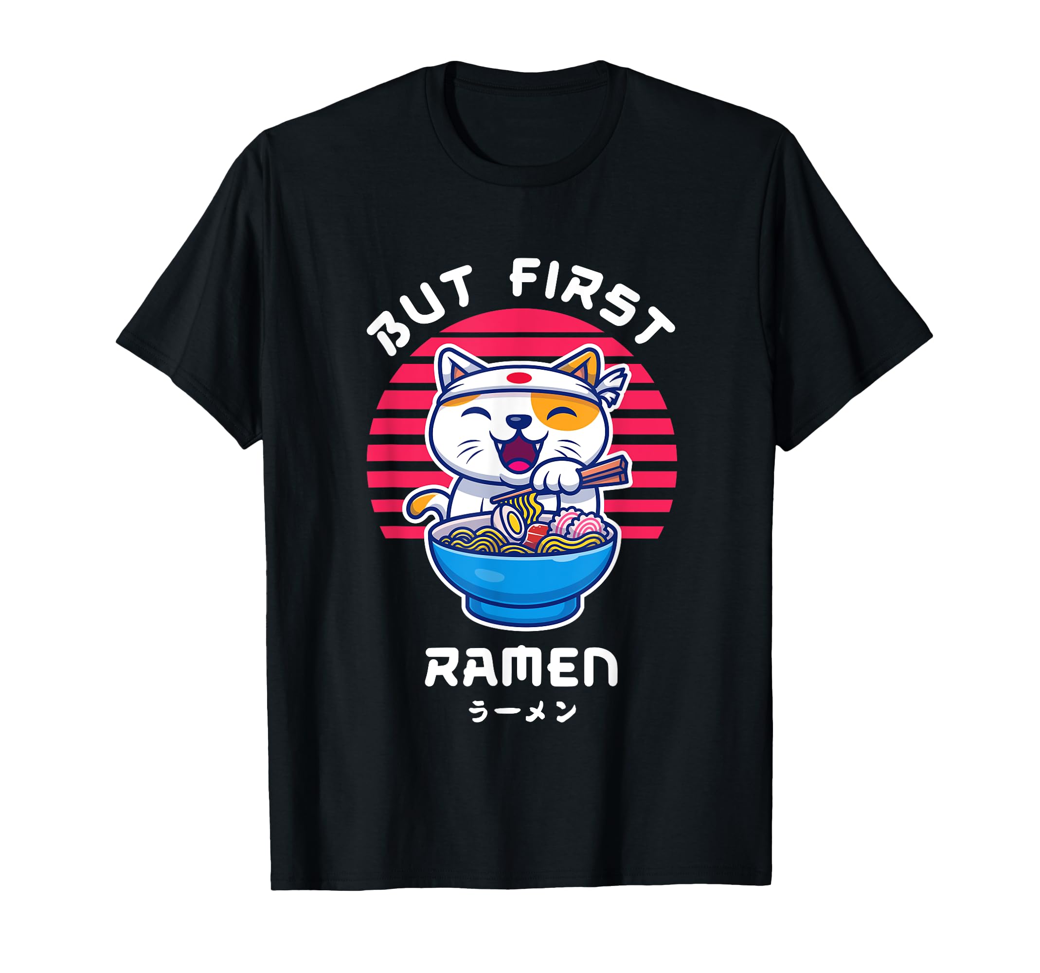 But First Ramen Cat Anime Goods Kawaii Japanese Weave T-shirt чёрный
