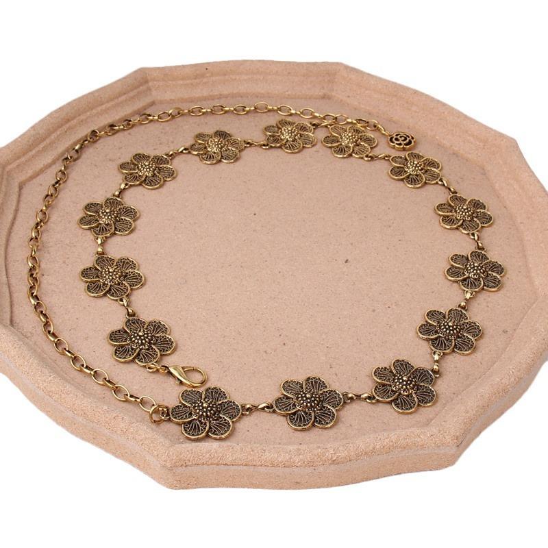 Waist Chain Women'S High Sense Women'S Metal Chain Belt Retro Flower Leaf Clothing Accessories Chain
