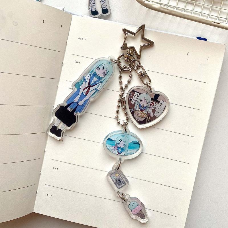 Cartoon Drip Glue Girl Acrylic Keychain Phone Lanyard Kawaii Backpack Pendant Charm Key Hanging Decoration Accessories Gift