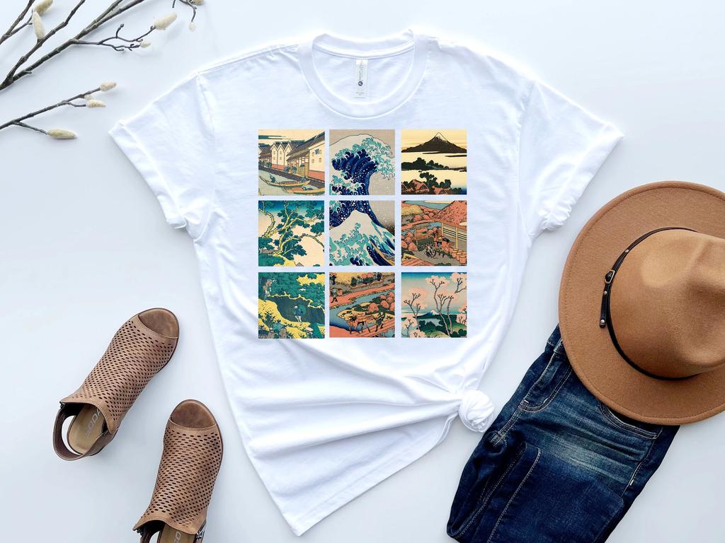 Japanese Great Wave Tshirt Summer Mens Tracksuit Harajuku Pullovers Shortsleeved Tops Cotton Sweatshirt Casual Sportswear