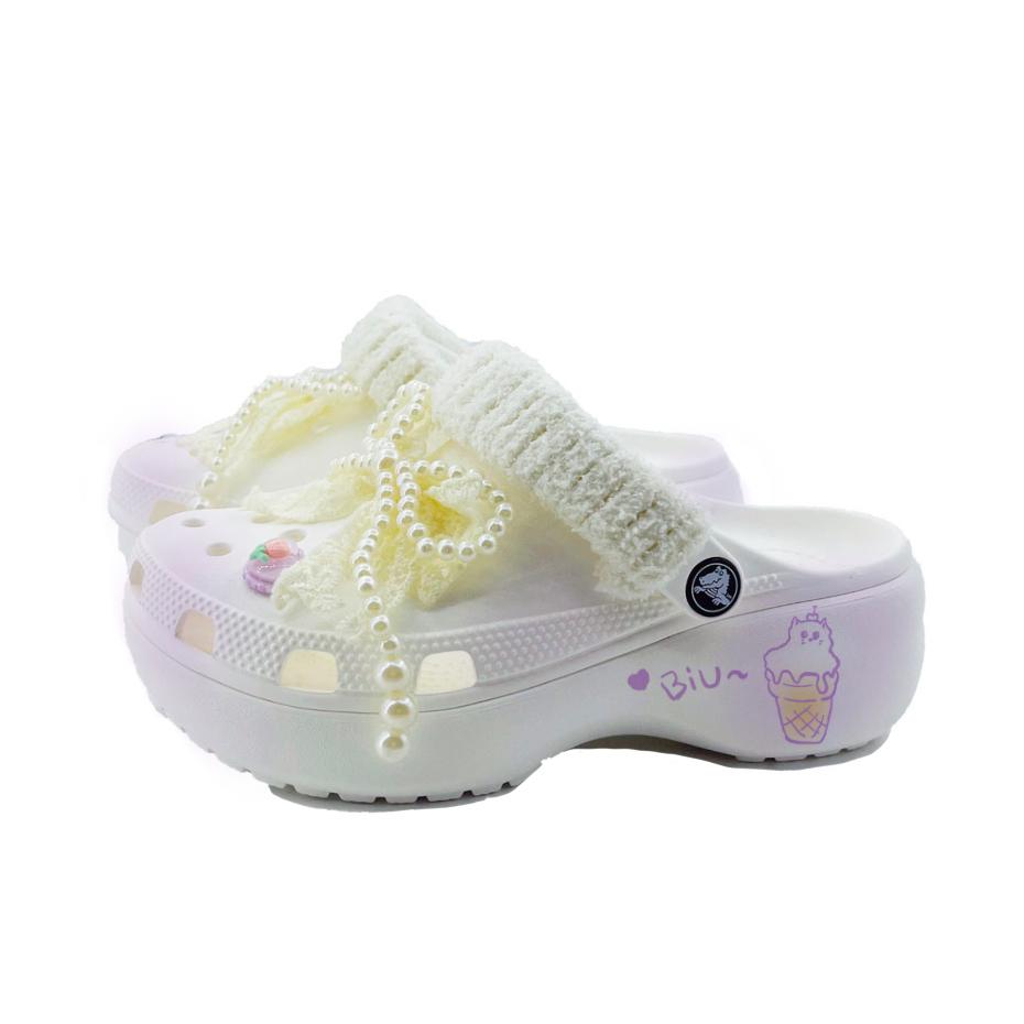 Crocs Classic Platform Clog Bubbling Ice Cream EVA Stylish Comfortable Versatile Hole Shoes Unisex Purple