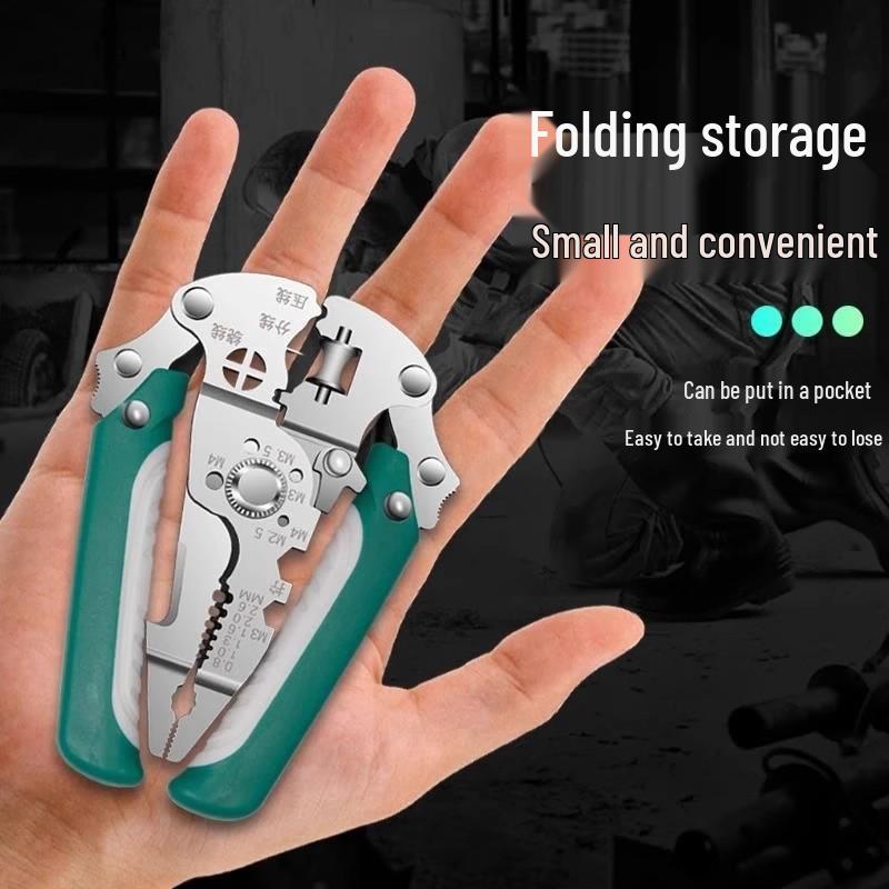 Enhanced 28-in-1 Multifunctional Wire Stripper: Foldable Electrician Tool for Crimping, Splitting, and Winding.