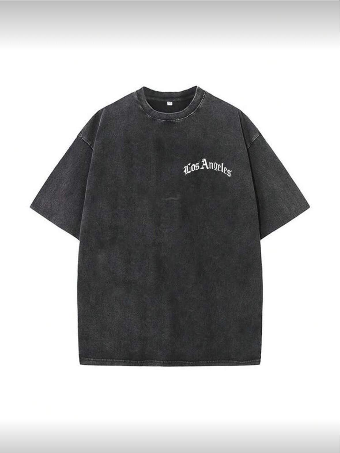 Унисекс Винтажная футболка с эффектом потертости: Ретро оверсайз футболка в уличном стиле M промывают черный