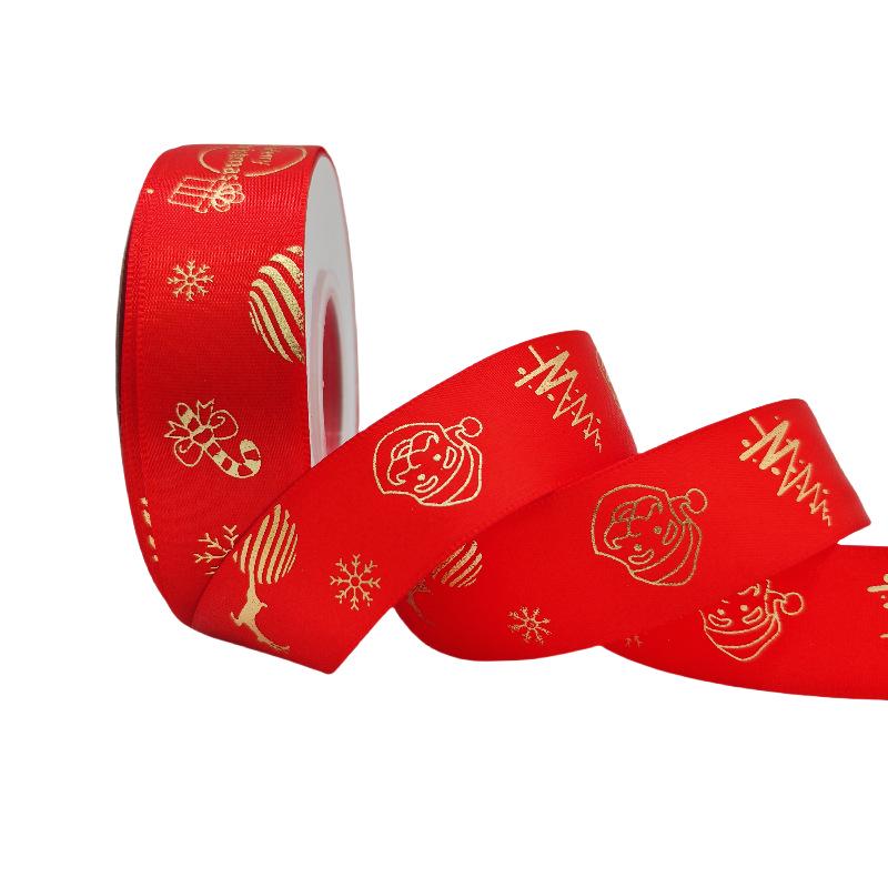 

Рождественская лента: Цветной глянцевый сатин с горячим тиснением - 2,5 см для подарочной упаковки и украшения вечеринок