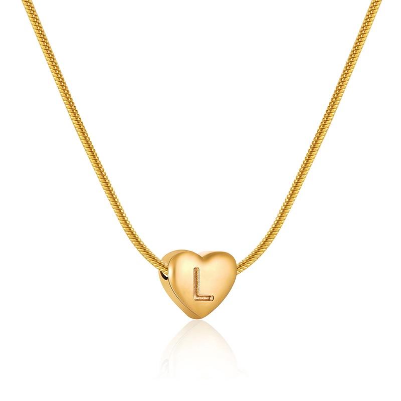 Plated Gold 18k Stainless Steel Heartshaped Alphabet Pendant Necklace For Women Fashionable And Versatile Snake Bone Lett Chain