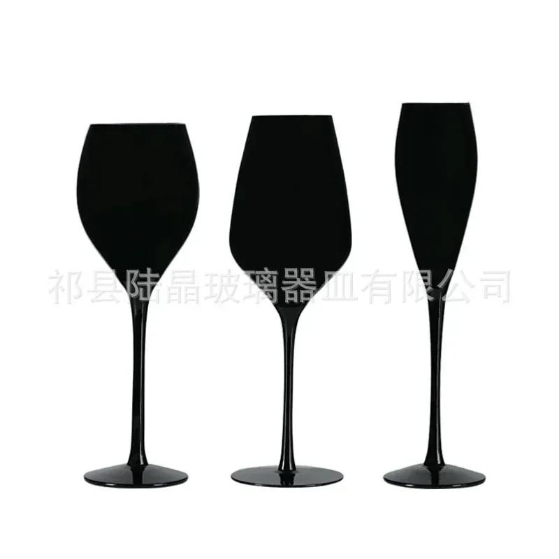 2024 Black Simple Red Wine Cup Star Shine Black Champagne Cup Black Lacquer Wine Cup Blind Glass Stemware