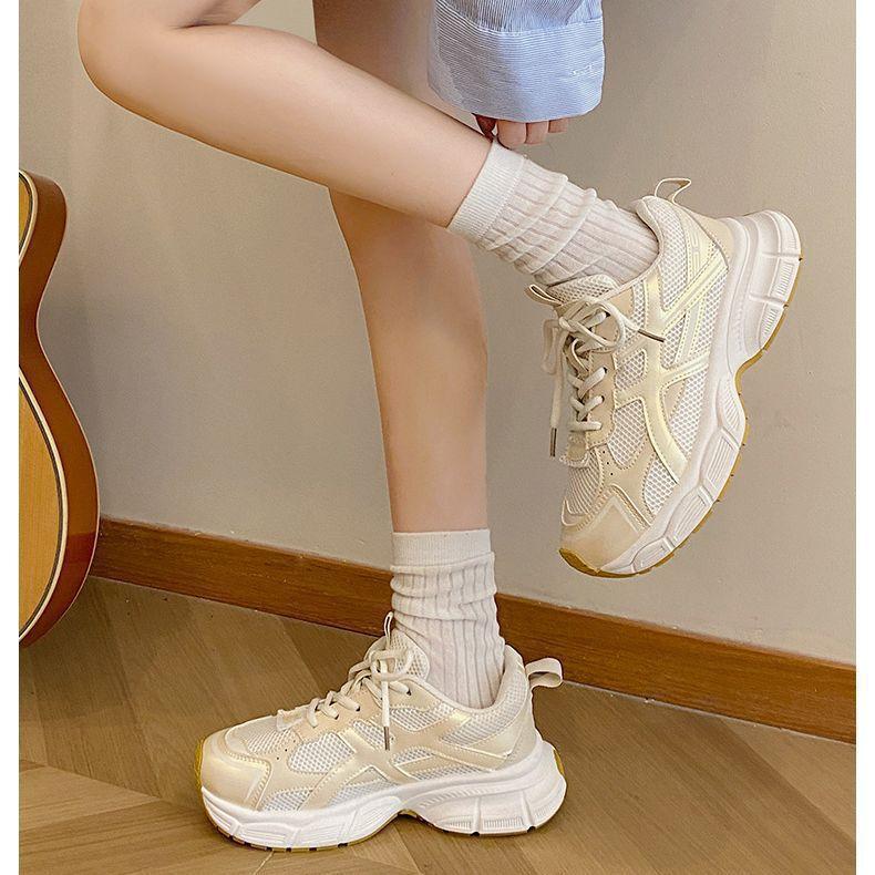 Thick-soled lightweight retro heightening soft-soled sports shoes women's summer new models show their feet, small Hong Kong style Paris dad shoes