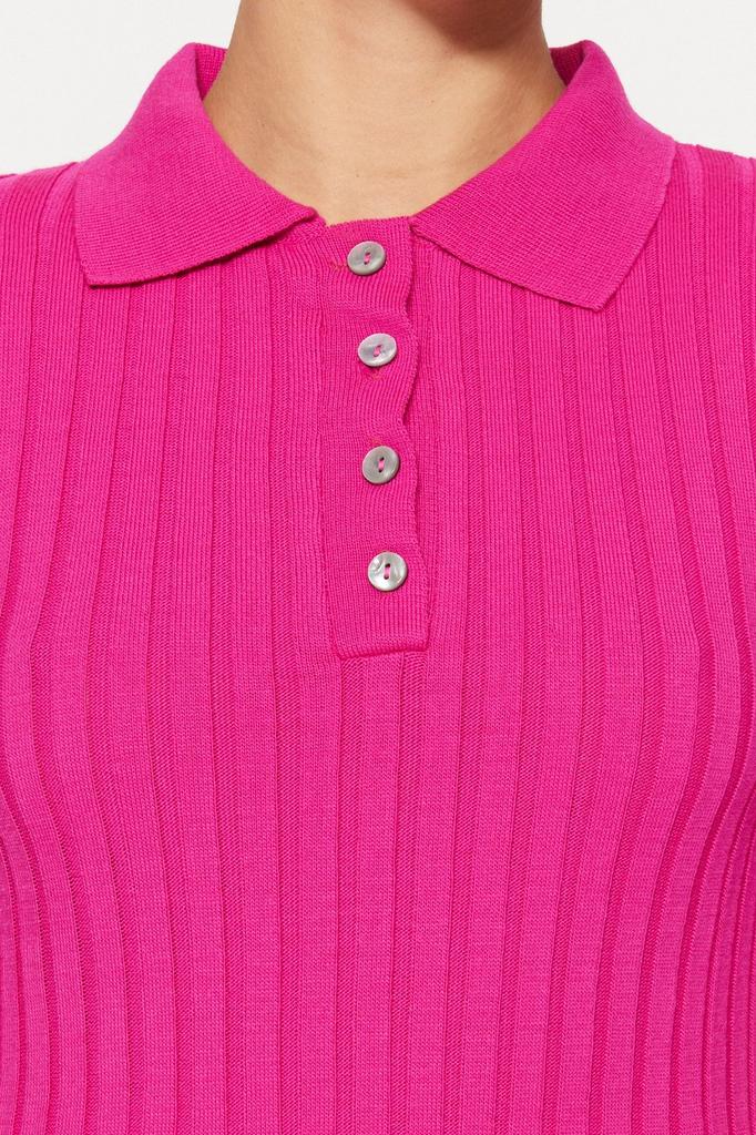 Women's Fashionable Stylish Sweater Mink Basic Polo Neck T-Shirt Look Knitwear Sweater