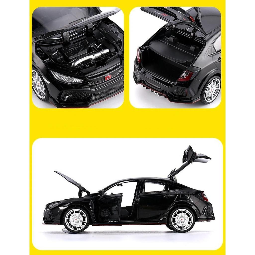 1/24 HONDA CIVIC TYPE R Alloy Sports Car Model Diecast & Toy Vehicle Metal Racing Car Model Sound and Light Collection Kids Gift