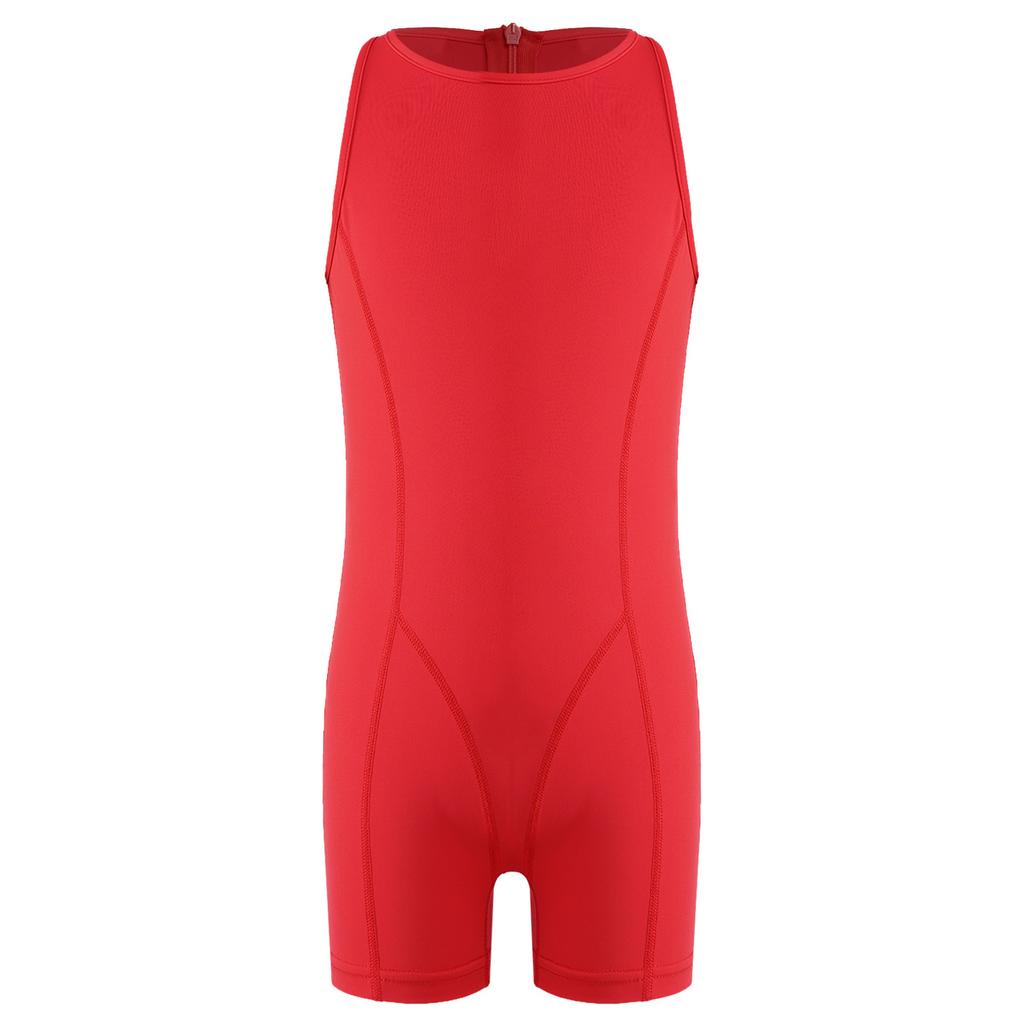 Kids Girls Gymnastics Dance Bodysuit Round Neck Sleeveless Back Invisible Zipper Thigh Length Jumpsuit for Practice Training