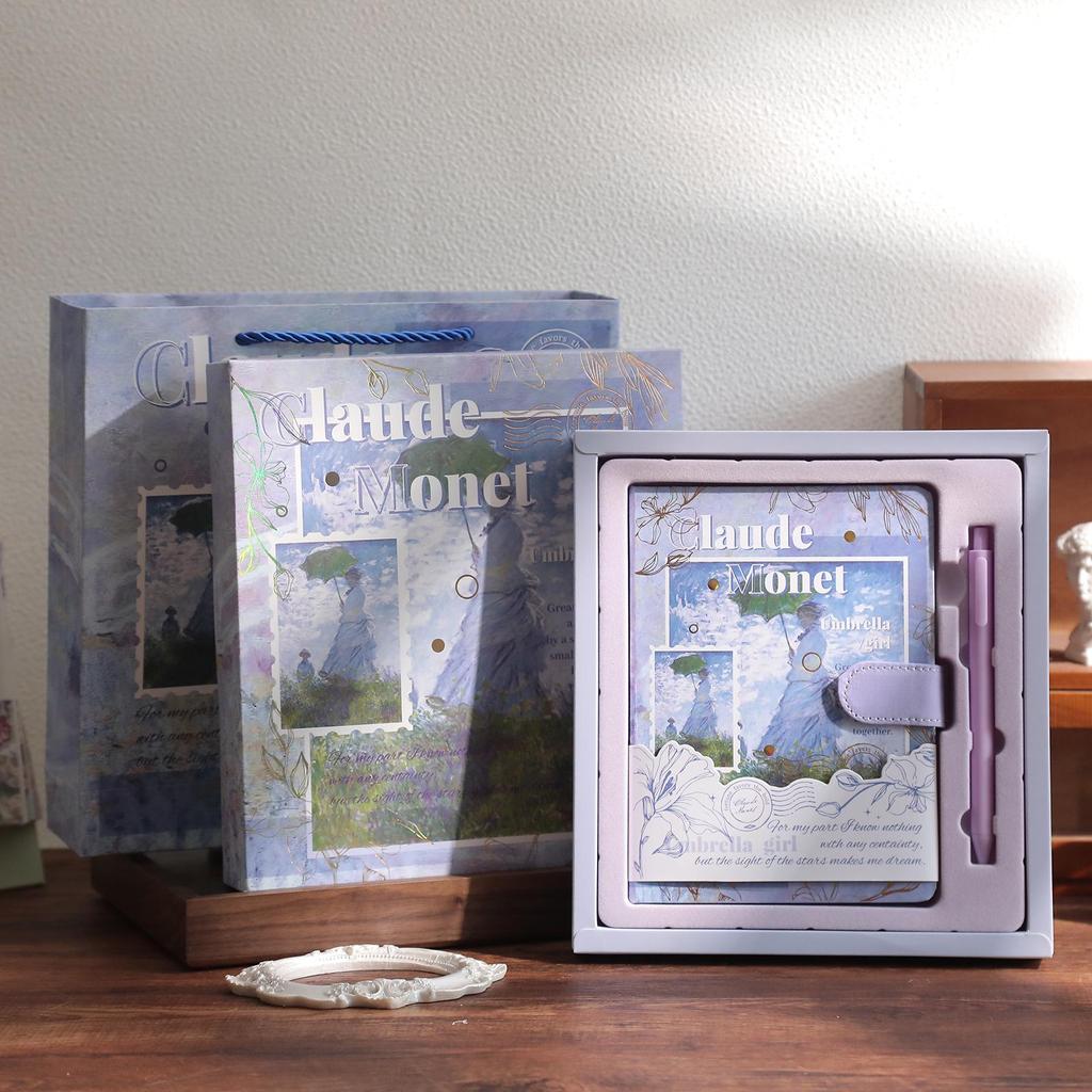 Artistic Oil Painting Notebook Gift Set with Retro PU Magnetic Buckle - Ideal for Business or Student Souvenirs.