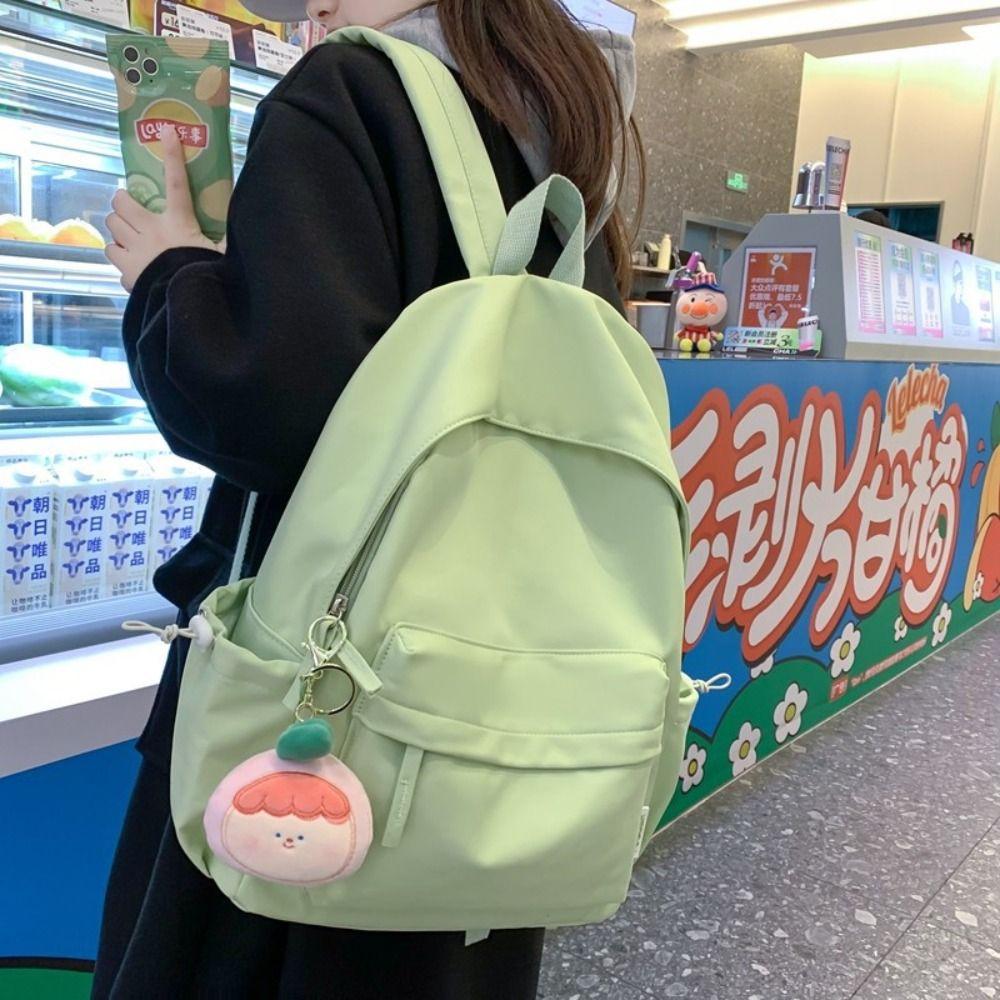 Backpack Casual Canvas Book Backpack Green Adjustable Strap Large Capacity Street Travel Bag Student School Bags Portable
