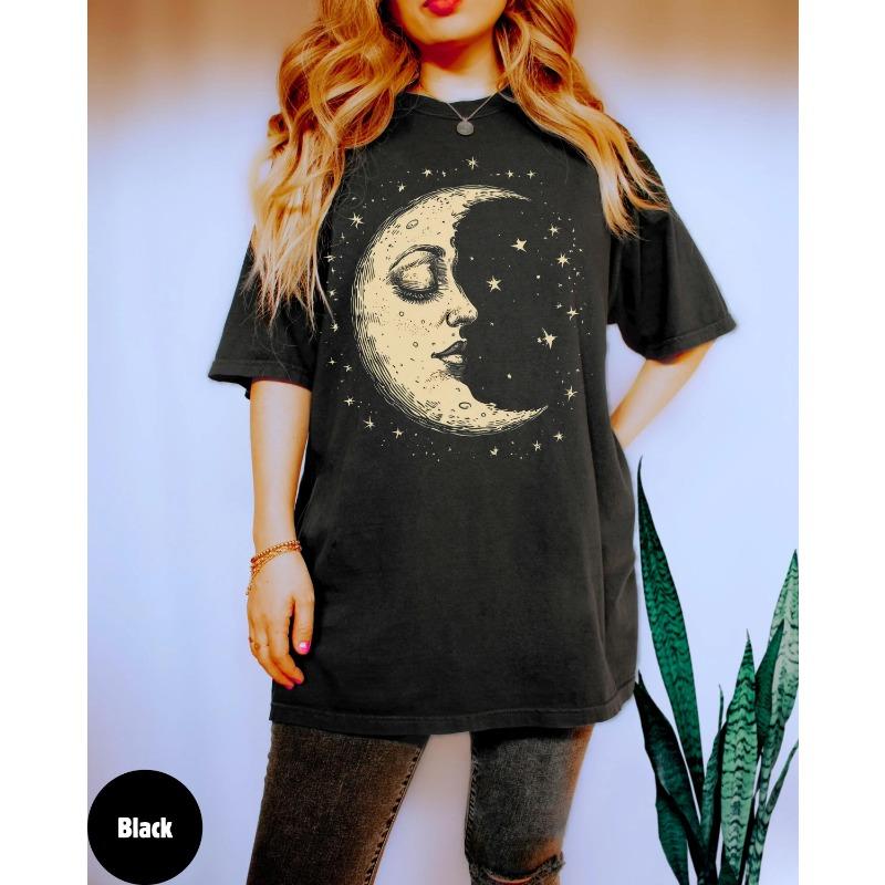 Women's Plus Size Retro Boho Moon Graphic T-shirt Pure Cotton Breathable Fashionable and Versatile Unisex Oversized