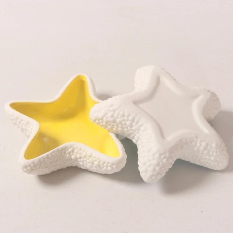 Unique Seaside Ceramic Jewelry Dish - Starfish/Shell Shaped Tray, Elegant Decor for Beach Houses & Trinkets Storage