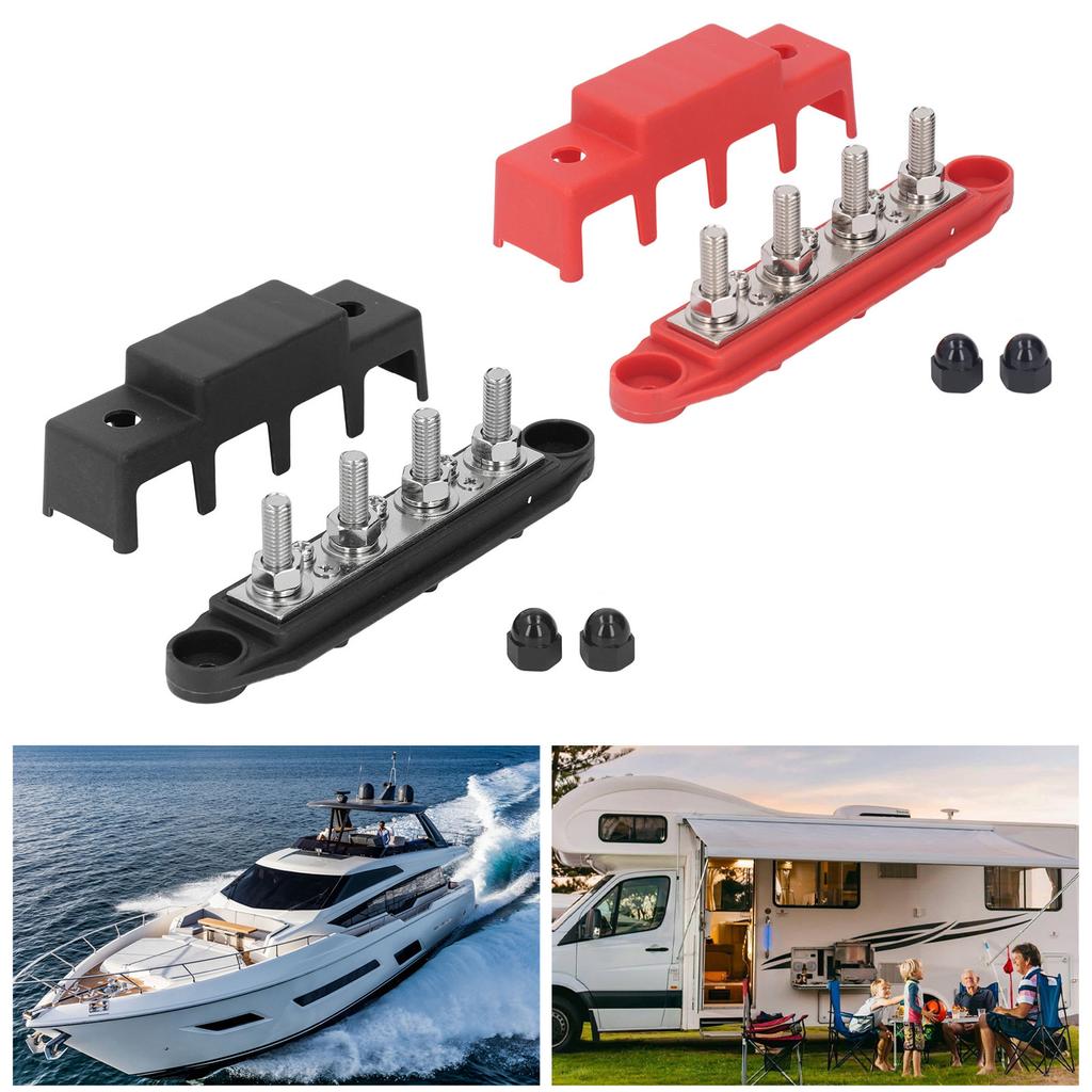 2Pcs Power Distribution Block M8 Screw 4 Terminal Bus Bar DC 48V 250A for Automobile Boat