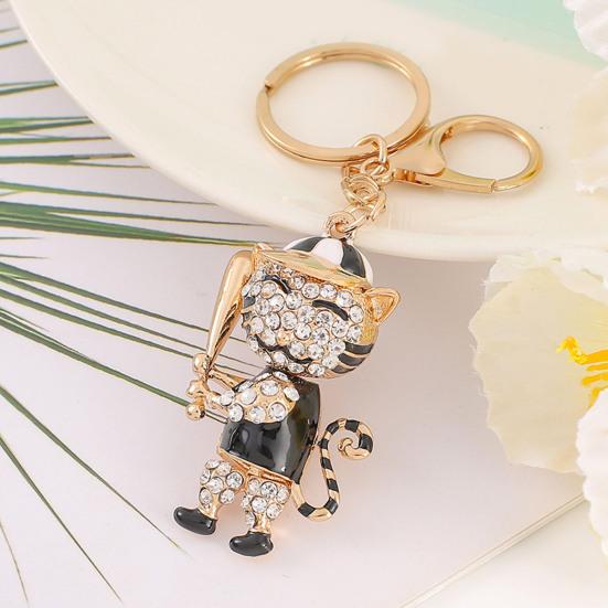 Alloy Tiger Keychain Rhinestone Colorful Enamel 3D Tiger Charm with Keyring Baseball Player Tiger Keychain Gift for Teens Baseball Lovers