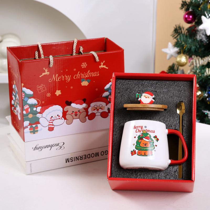 Creative Christmas Cartoon Santa Claus Ceramic Coffee Mug Gift Set