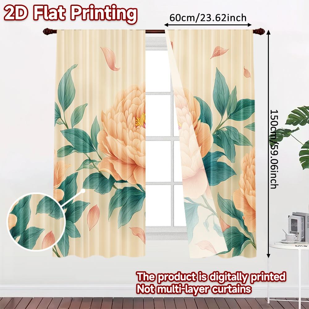 2D FLAT PRINTING 2pcs Curtains (Without Rod) Floral Spring Blossom Design (3) April Fools is Day Festival Creative Curtains