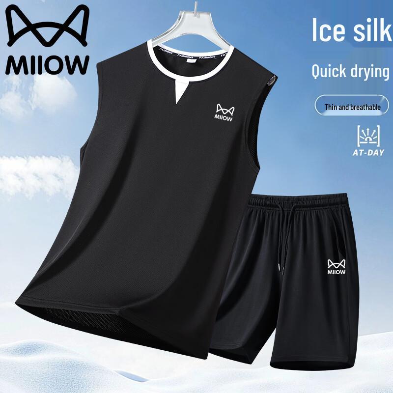 MiiOW Men s Summer Casual T-Shirt & Shorts Set M чёрный