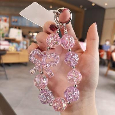 Bag Hanging Beaded Phone Chain Anti-lost Transparent Beads Pendant Sweet Candy Keychain  Key Decor