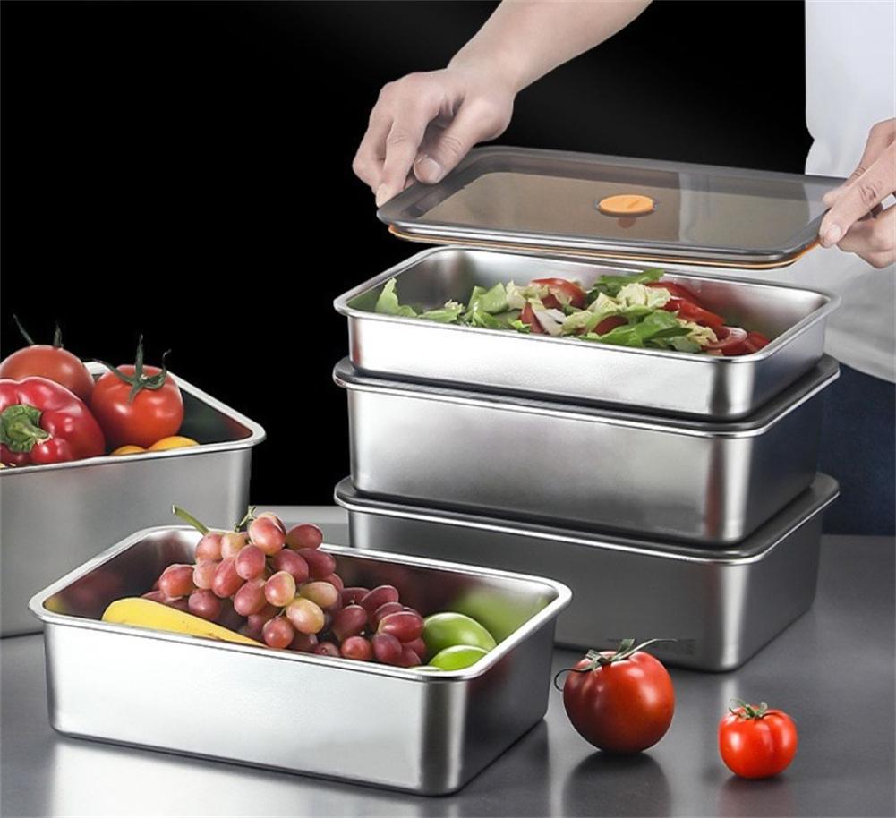 Stainless Steel Food Storage Container with Lid Large Capacity Refrigerator Organizer for Kitchen Use and Sealed