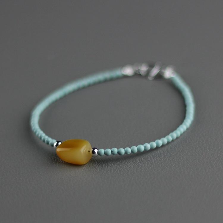 Delicate imitation turquoise bracelet for women9Pure silver irregular-shaped amber bracelet Jade