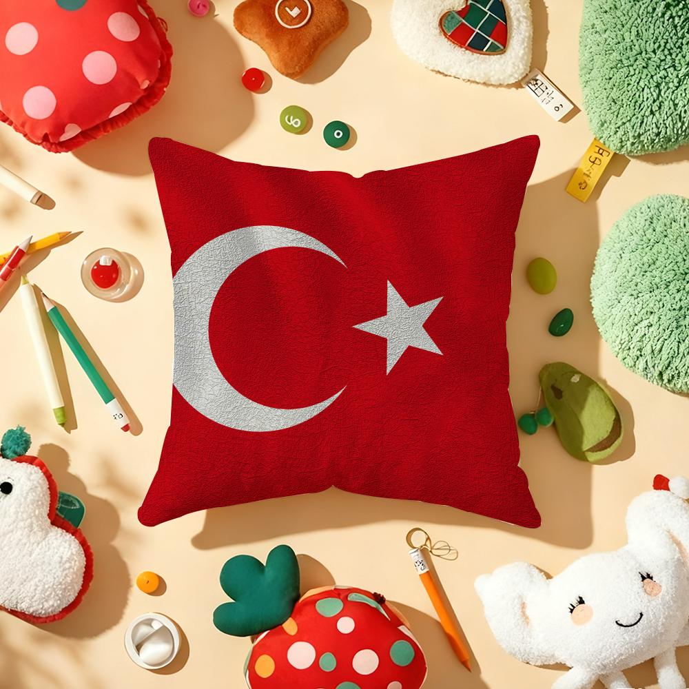 Turkiye Turkey Flag Cushion Cover Plush Fabric Soft Double-Sided Printed Sofa Warm Winter Home Gift Pillow Cover