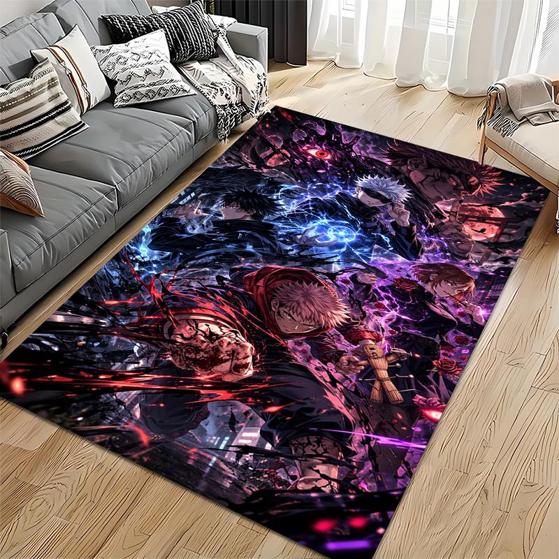 "Anime Style Rug with Vibrant Characters and Dark Abstract Design" Suitable for use as an anti-slip for living room bedroom sofas