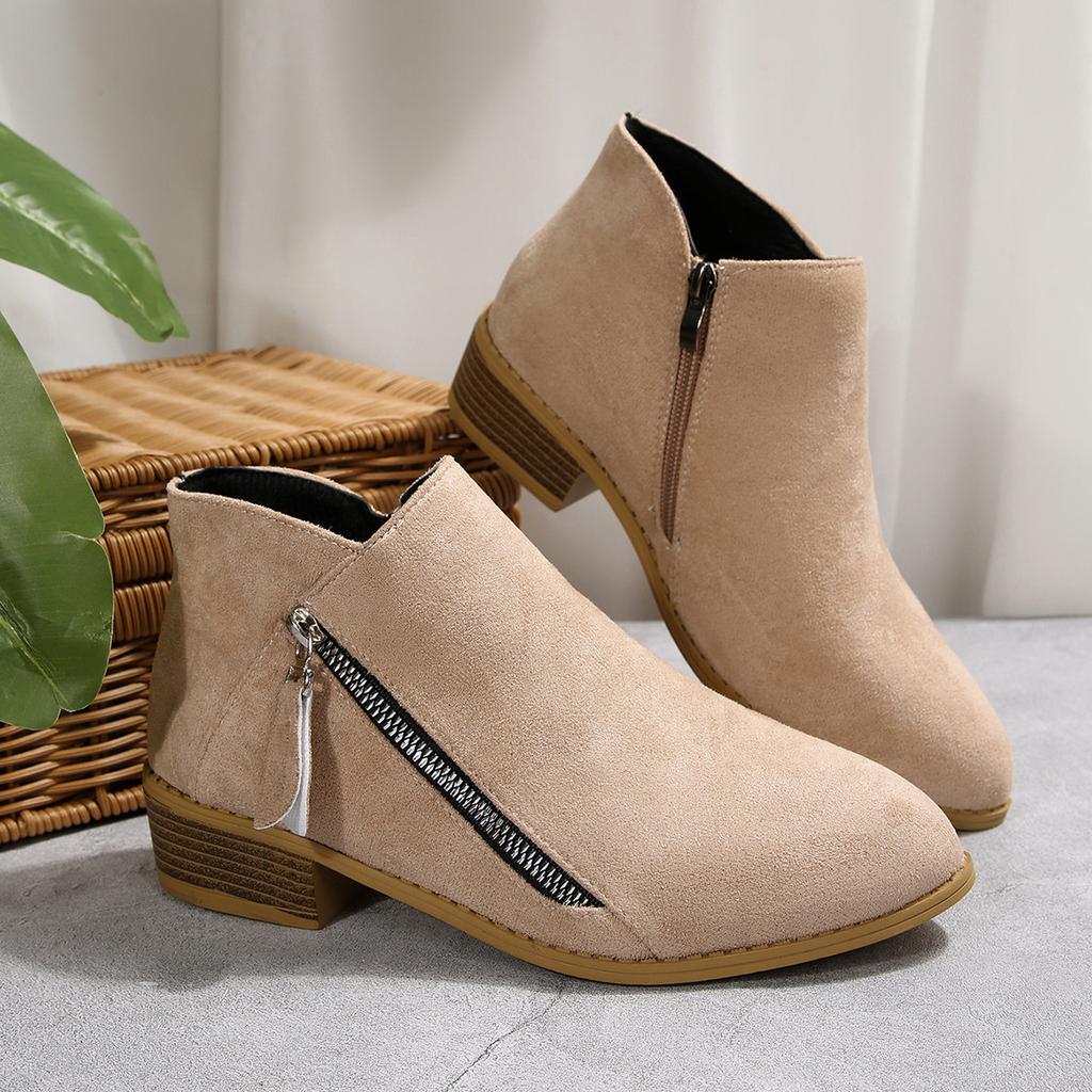 New autumn and winter women's and ankle boots suede heel side zipper large size Martin boots