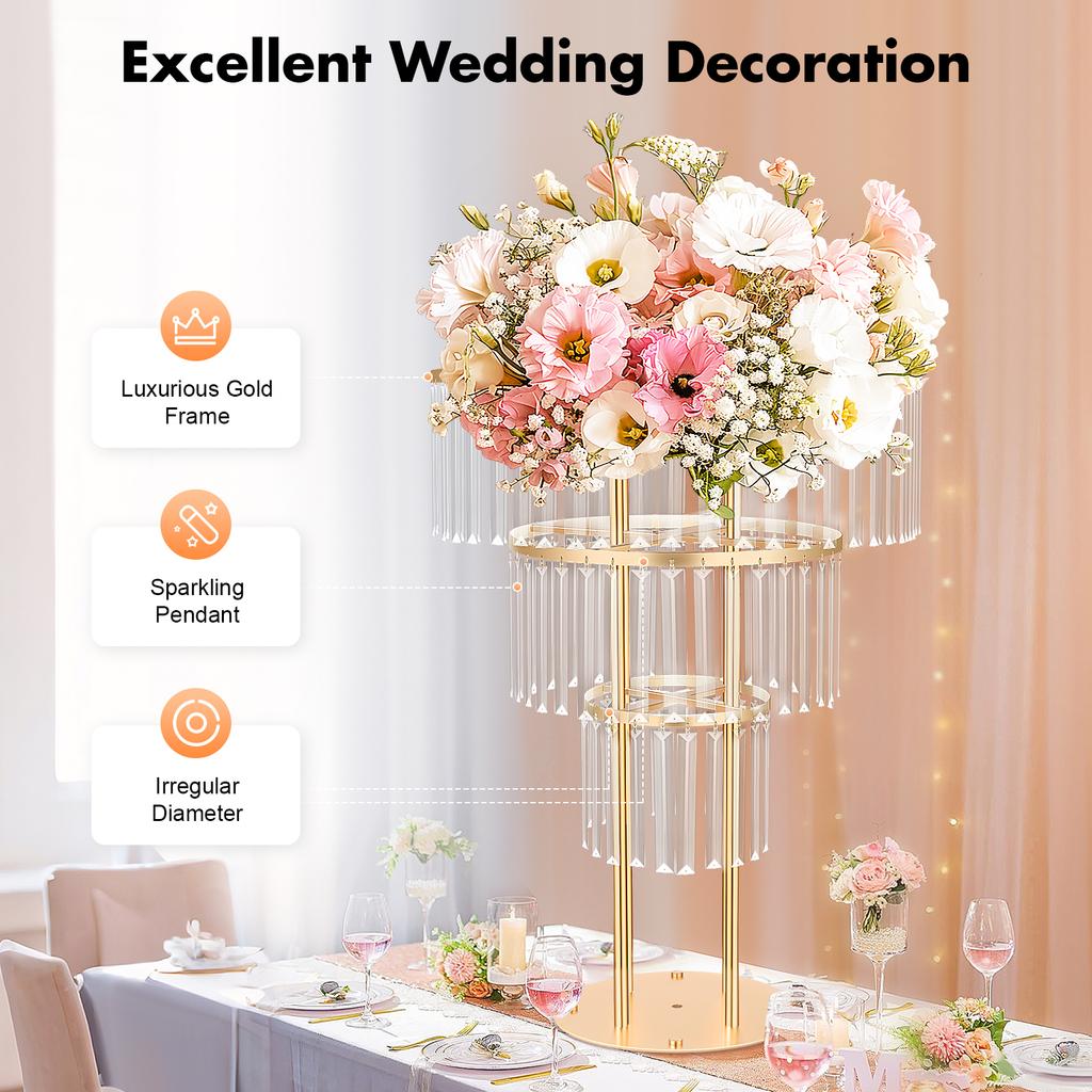 3 Tier Acrylic Crystal Flower Stand Gold Wedding Centerpiece for Party Birthday Decoration Bouquet Holder Arch