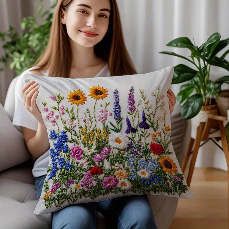 1/4pcs Floral Embroidered Pillowcases with Colorful Flowers Sofa Cushion Cover Home Bedroom Room Decoration
