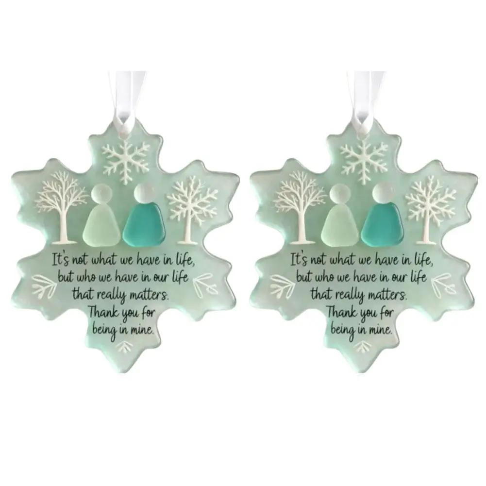 Snowflake-Shaped Sea Glass Friendship Decor, Sea Glass Christmas Tree Friendship Ornament, Inspirational Keepsake Ornament P9N0