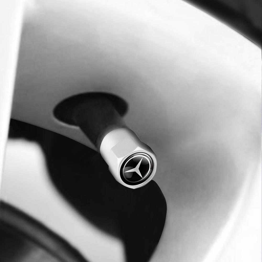 4pcs Metal Car Badges Wheel Tire Valve Caps Covers Car Accessories For Mercedes Benz New A/B/C/E/S Class C200L GLC AMG W212 W213 STUVW1